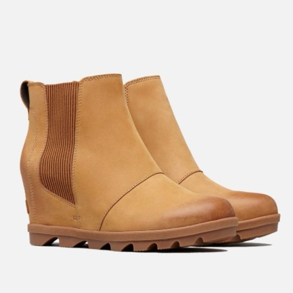 Sorel Joan of Arctic Wedge Chelsea Boot Camel Brown Waterproof Leather 7